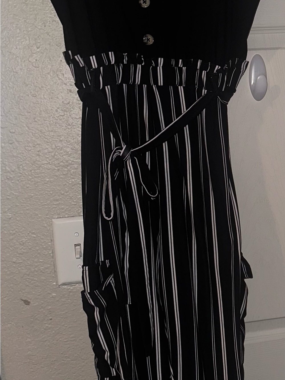 No Boundaries Black and White Striped Sleeveless Jumpsuit with Tie Waist